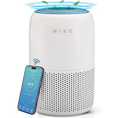 MIKO Air Purifier for Bedroom with 3-in-1 HEPA Filter & Sleep Mode, Whisper Quiet, Covers Up to 1200 ft, Smart Wi-Fi App Control - Removes Smoke, Allergens, Pets Hair, Dust, Odors, Pollutants
