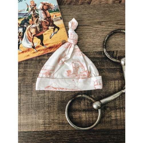 Pink Horses Toile Bamboo Knotted Infant Hat