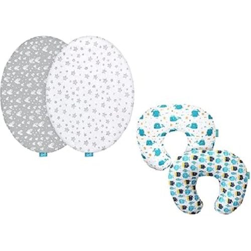 Nursing Pillow Cover 2 Pack for Breastfeeding Pillow, Ultra Soft and Cozy, Great, Bassinet Sheets, 2 Pack, 100% Jersey Knit Cotton Fitted Sheets, Grey Hearts and White Stars