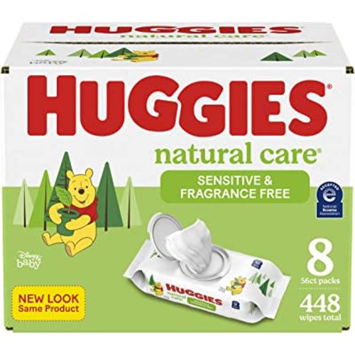 Huggies Natural Care Sensitive Baby Wipes, Unscented, Hypoallergenic, 99% Purified Water, 8 Flip-Top Packs (448 Wipes Total)