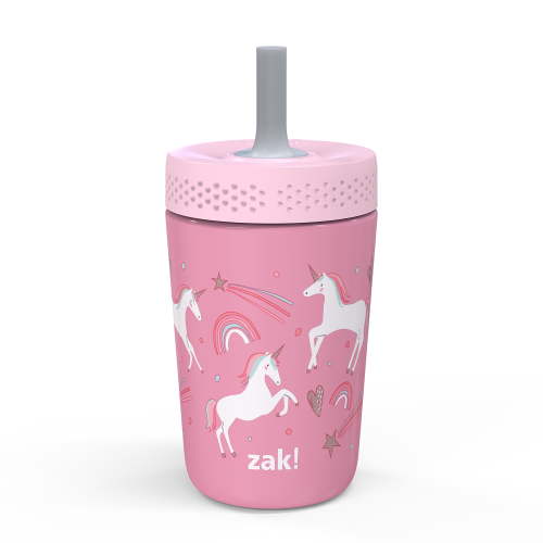 Zak Designs 12oz Fanciful Unicorn Kids Straw Tumbler, Stainless Steel Vacuum Insulated Kincaid Tumbler with Silicone Straw Utilizing Leak-Proof Valve, Travel Straw Tumbler