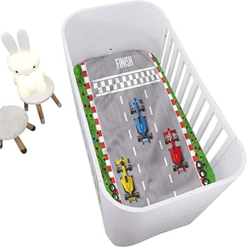 Boys Room Fitted Crib Sheet,Car Race Formula One Decorative Microfiber Crib Sheet Portable Crib Mattress Topper for Baby Boys Girls,Ultra Soft Jersey,Full Standard,28" x 52"