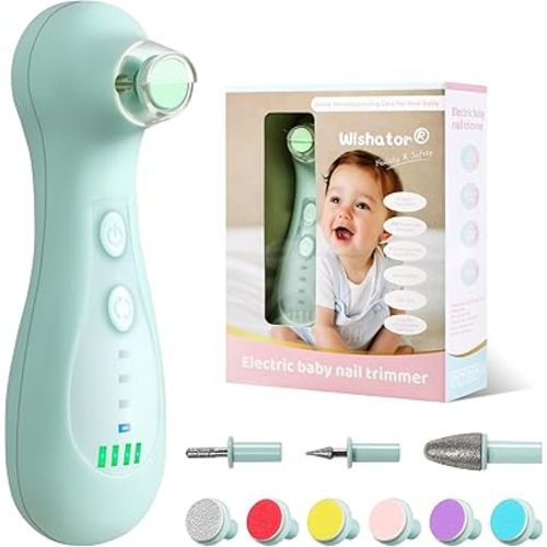 Baby Nail File Electric Rechargeable, Baby Nail Trimmer Electric with 10 Replacement Pads, Baby Nail Clippers with Light, Grooming Kit for Infant/Newborn/Toddler Nail Filer, Trim and Polish