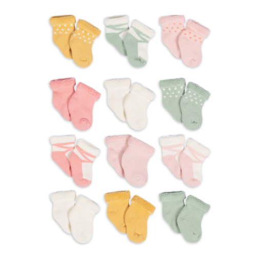 Gerber Baby Girl Terry Wiggle-Proof Socks, 12-Pack (0-3 Months - 6/9 Months)