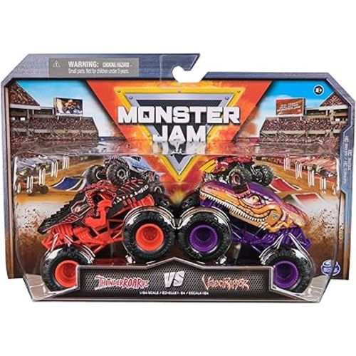 Monster Jam, Official ThunderROARus Vs. Velociraptor Die-Cast Monster Trucks, 1:64 Scale, Kids Toys for Boys Ages 3 and up