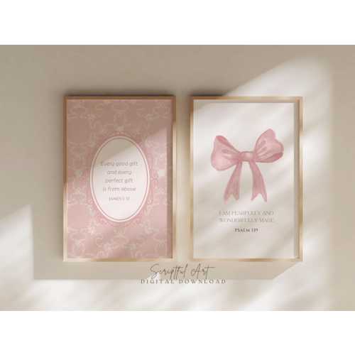 Pink Nursery Decor Cute Christian Wall Art Set of 2 Girls Room Bible Art, Fearfully Wonderfully Made, Every Good Perfect Gift Digital Print