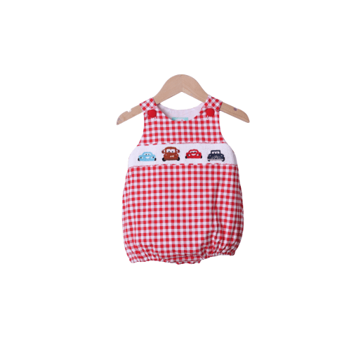 Smocked Car Red Gingham Bubble