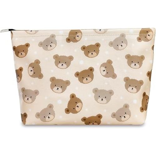 STARDW Cute Makeup Bag Aesthetic Cosmetic Bags for Women Girls, Travel Toiletry Bag Large Capacity Zipper Makeup Pouch, Purse Organizer Pouches,Canvas Lining (Baby Bear)
