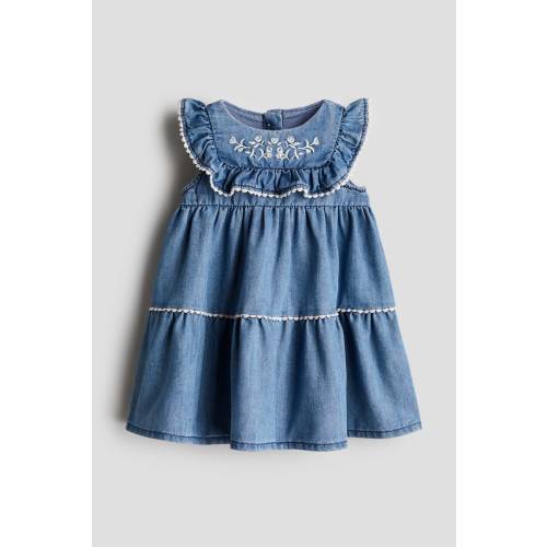 Embroidery-detail denim dress