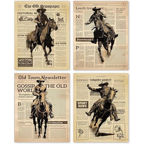 Hxlac Vintage Western Wall Art Prints Set of 4 UNFRAMED - Western Wall Decor, Western Pictures Wall Decor, Western Home Living Room Decor, Vintage Western Decor (8x10 Inches)