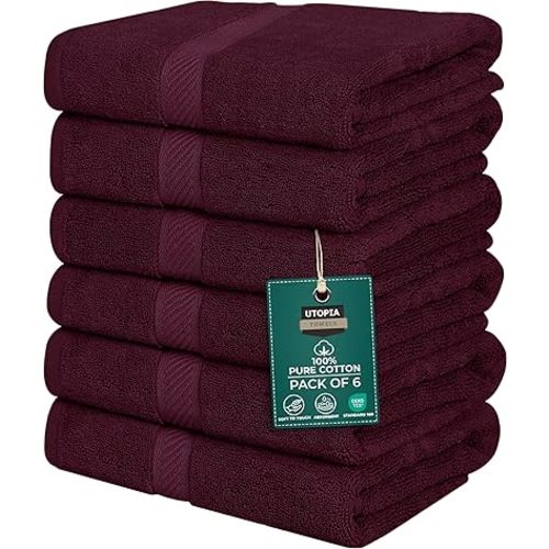 Utopia Towels 6 Pack Medium Bath Towel Set, 24 by 48 Inches, 500 GSM 100% Ring Spun Cotton, Lightweight and Highly Absorbent Quick Drying Premium Towels for Hotel, Spa and Bathroom, Burgundy
