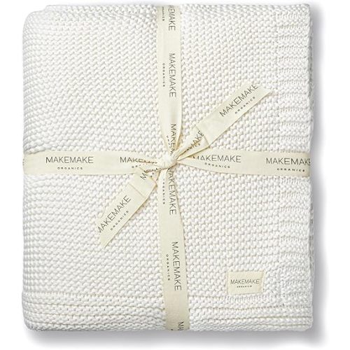 Makemake Organics Organic Cotton Throw Blanket GOTS Certified Organic Knit Blanket Couch Bed Neutral Fall Colors Soft Cotton Throw Blanket Large (50x60, Ivory)