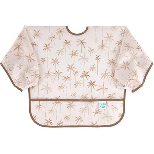 Bumkins Sleeved Bib for Girl or Boy, Baby and Toddler for 6-24 Mos, Essential Must Have for Eating, Feeding, Baby Led Weaning Supplies, Long Sleeve Mess Saving Food Catcher, Soft Fabric, Palm Trees