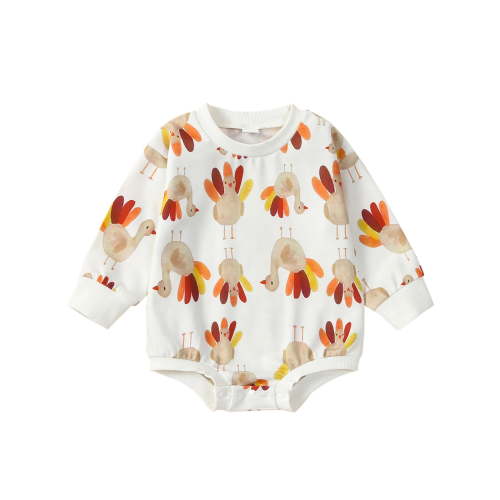 Newborn Infant Baby Boy Girl Thanksgiving Sweatshirt Romper Turkey Print Sweater Onesie Bodysuit Cute Fall Clothes