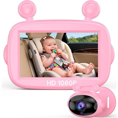 Yakry HD 1080P Baby Car Camera: 3-Min Easy Install Auto IR Night Vision Real-Time View for Clear Baby Checks - Backseat Camera with Cute Pink Design for Infant
