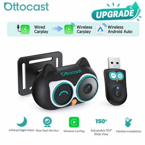 Ottocast Baby Car Camera Displaying on Car Screen,Built-in Wireless CarPlay Cabin Care Car Adapter, 1080P Clear No-Glow Night Vision,Split-Screen Navigation,150°Wide Angle