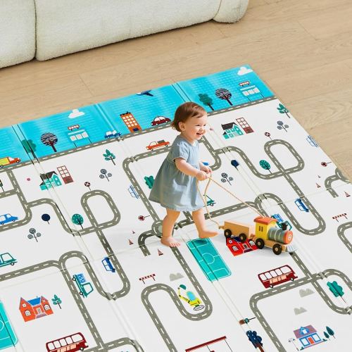 Baby Play Mat 71" x 47" x 0.24" Extra Large – XPE Non-Toxic Foldable Crawling Mat for Infants & Toddlers, Waterproof Anti-Slip Soft Foam Floor Playmat for Tummy Time with Carry Bag