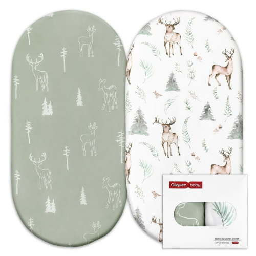 Gllquen Baby Bassinet Breathable Cozy Sheets Set 2-Pack for Newbron Boy Girls 32"X16", Reindeer