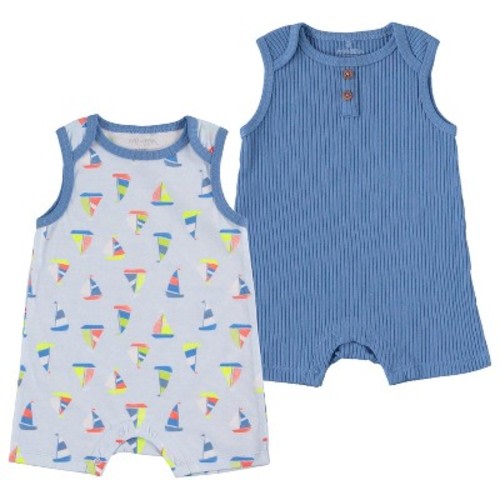 Kyle & Deena Baby Boy Romper Newborn Essentials Summer Tanktop 2 PC Set, Color: Windsurfer blue, Size: 0-3 months