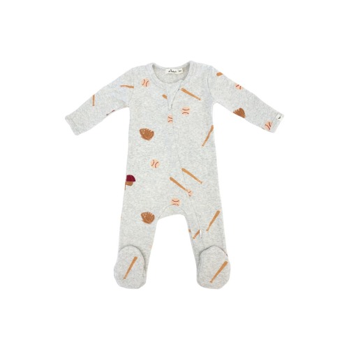 Baseball Print Zipper Footie, 3M