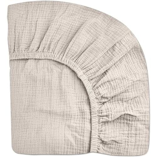 Crib Sheets for Boys Girl, Fitted Baby Toddler Bed Sheets 28" x 52", Neutral Muslin Cotton Crib Mattress Bedding Soft and Breathable Comfort (Beige)