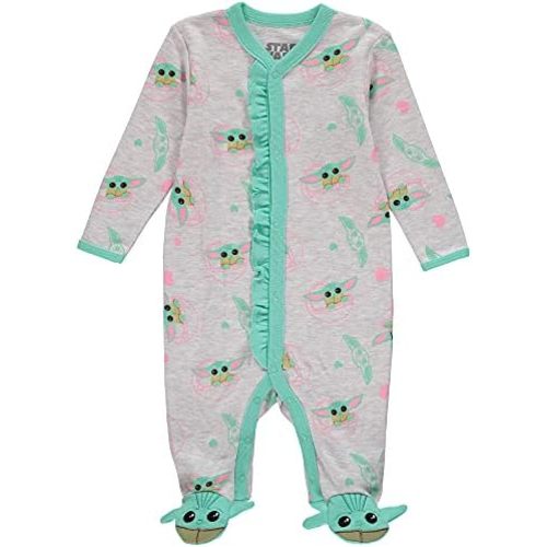 STAR WARS Baby Girls Baby Yoda Pajamas One Piece - Baby Footie Pajamas - Baby Girl Sleepers
