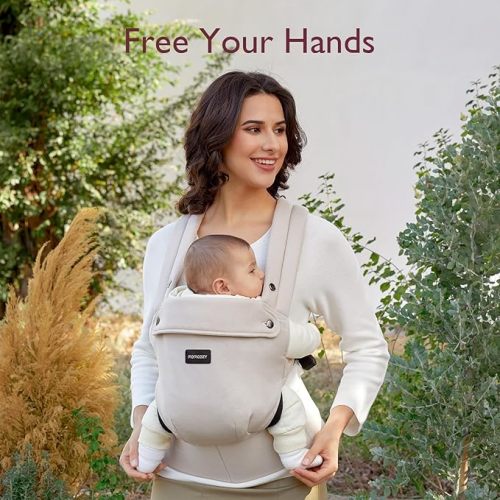 Momcozy Baby Carrier Newborn to Toddler - Ergonomic, Cozy and Lightweight Infant Carrier for 7-44lbs, Effortless to Put On, Ideal for Hands-Free Parenting, Enhanced Lumbar Support, Khaki