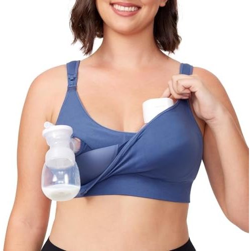 Momcozy Lycra Pumping Bra Hands Free, All-in-One Nursing Bras for Breastfeeding & Pumping, Fixed Padding for Enhanced Shape