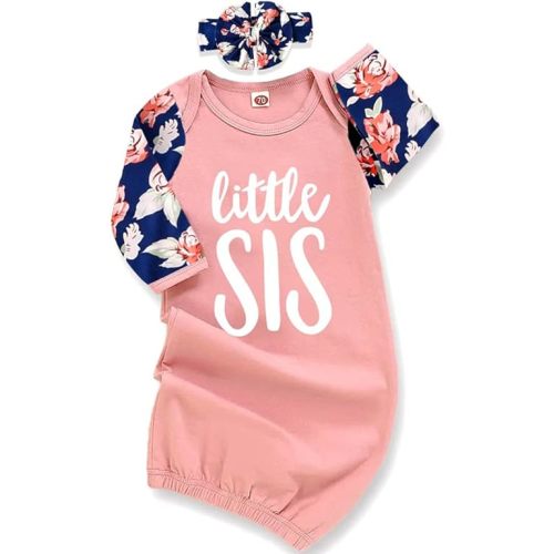 AMAWMW Newborn Baby Girl Little Sister Sleeper Gown Stripe Long Sleeve Nightgown Pajamas Gifts Stuff Essential Outfit