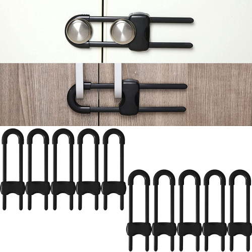 10 Pieces Cabinet Locks for Babies, U-Shaped Proofing Drawers Safety Child Locks Adjustable, Easy to Use Childproof Latch for Knob Handle on Kitchen Door Storage Cupboard Closet Dresser