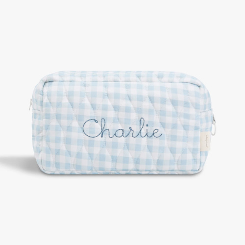 Personalized Toiletry Pouch - Blue Gingham
