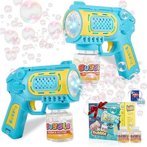 Toys for 3-8 Year Old Boys Girls: Bubble Guns with Bubble Solution 2 Pack, Bubbles Machine Blaster Blower Maker, Outdoor Toys for Kids Toddlers, Birthday Gifts for Ages 3 4 5 6 7 8 Year Old