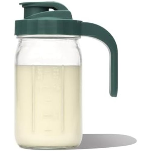 Willow - Glass Breastmilk Pitcher - Dishwasher Safe - 32oz Capacity - Wide Mouth Jar for Easy Transfer & Cleaning - Easy Pour Spout into Bottles or Breast Milk Storage Bags - Breastfeeding Essentials
