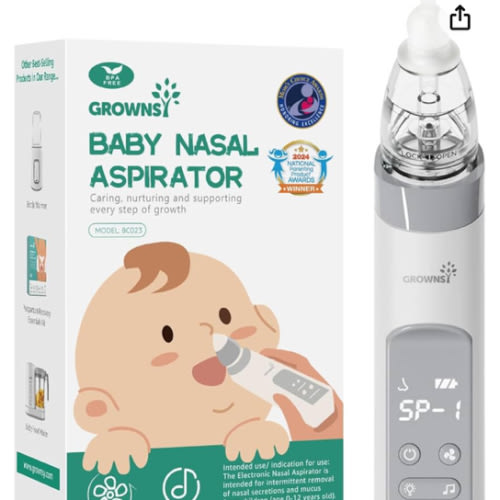 Amazon.com: GROWNSY Nasal Aspirator for Baby, Baby Nose Sucker Pro with 3 Soft Silicone Tips, Adjustable Suction, Electric Nose Suction for Baby, Built-in Music & Light Soothing : Baby