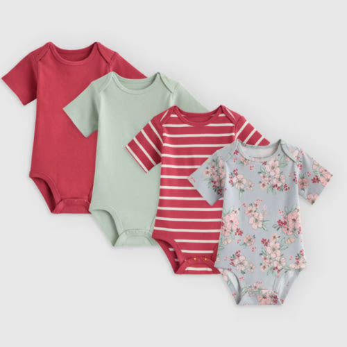 100% Organic Cotton Short Sleeve Bodysuit 4-Pack - Baby Girl