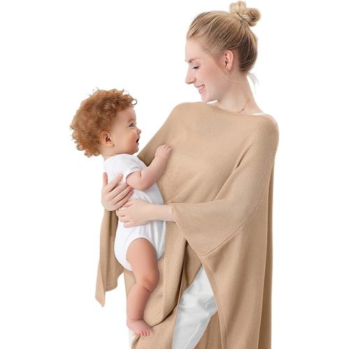 Nursing Cover for Breastfeeding – Soft & Breathable Lyocell Nursing Poncho for Mom, Lightweight Breastfeeding Cover, 360° Privacy Nursing Shawl for Travel & Pumping, Includes Laundry Bag