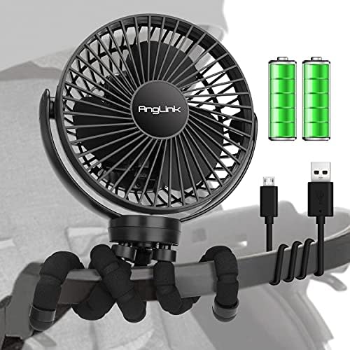 Anglink 40H 5000mAh Battery Operated Stroller Fan, Portable Baby Fan with Flexible Tripod, Car Seat Fan with 3 Speeds, Clip on Fan for Bike, Bed, Desk