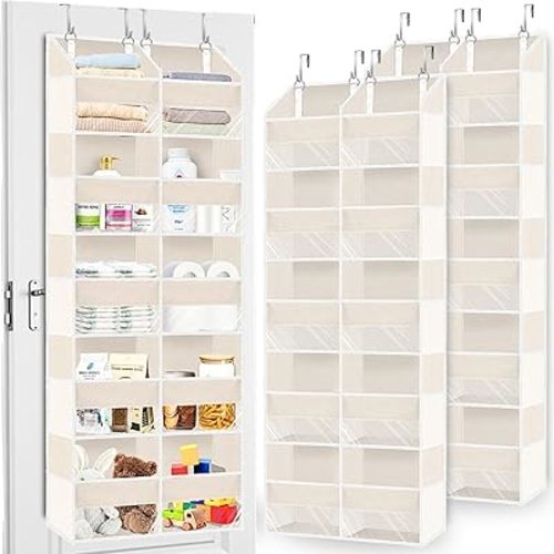 2 Pack Over the Door Organizer 5 Tiers, Extra Large Behind Door Storage of 10 Compartments, 80 lbs Weight Capacity Over Door Organizer, Door Hanging Organizer for Closet, Diaper Organizer, Beige