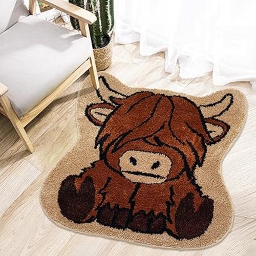 Highland Cow Bath Mat 32"X32" Cute Cow Bathroom Rug for Bathroom Decor Floor Mat for Kitchen Bedroom