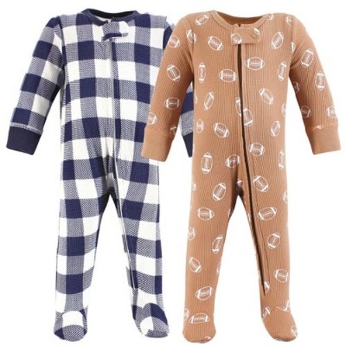 Hudson Baby Infant Boy Thermal Zipper Sleep and Play 2pk, Football, Size: 0-3 months