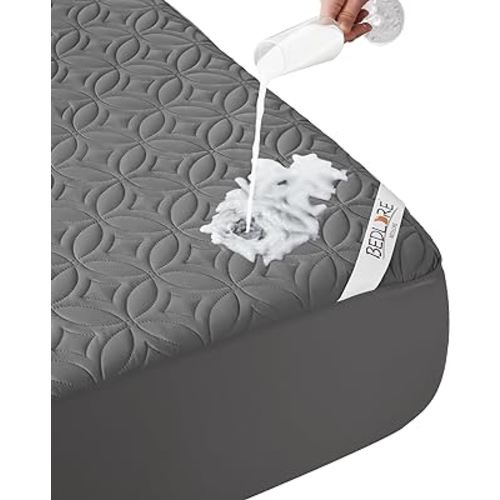 Waterproof Mattress Protector, California King Size Mattress Pad with Deep Pocket 6"-18" Depth, Soft & Noiseless Dirt-Proof Bed Mattress Cover Washable for, Home, Bedroom, Hotel (Gray)