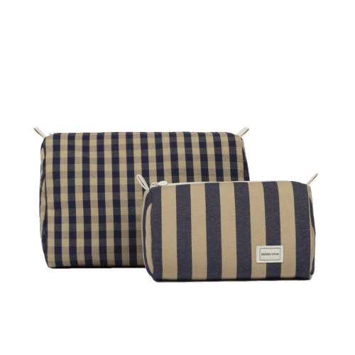Set Toiletry Bag - Navy + Caramel · Minicoton