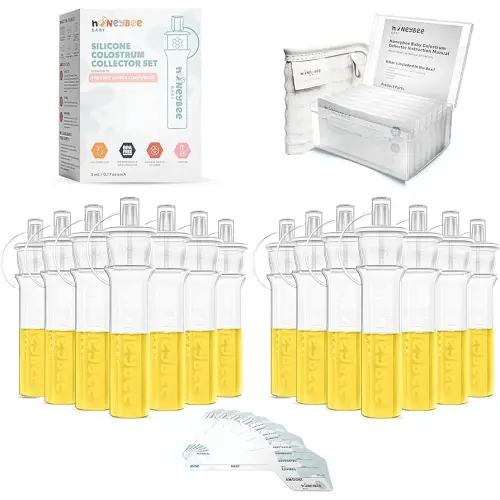 Colostrum Collector Kit | Reusable Silicone Breast Milk Collector for Harvesting Colostrum Breastmilk, Pre-Sterilized Includes Storage Case & Cotton Wipe | Set of 14 Collectors, 5mL each