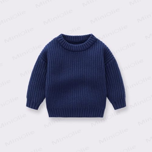 Kid Solid Color Crew Neck Knit Sweater