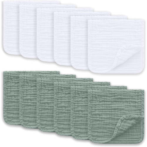 Muslin Burp Cloths Large 100% Cotton Hand Washcloths for Boys & Girls, Baby Essentials Extra Absorbent and Soft Burping Rags for Newborn Registry (12-Pack, 20" X10")
