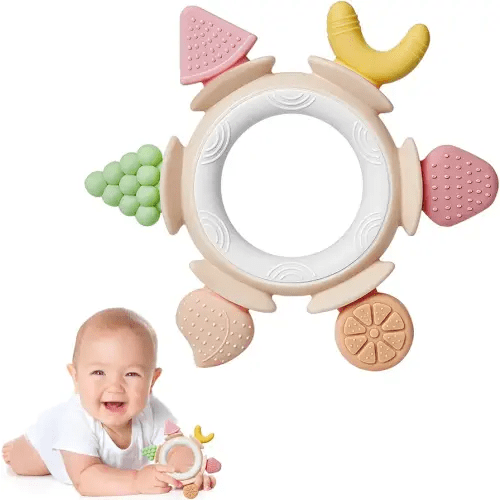 Hooku Silicone Teethers for Babies 6-12 Months, Teething Toys for Babies 0-6 Months, Baby Fruit Teethering Rings, BPA Free Baby Chew Toys, Infants Gifts