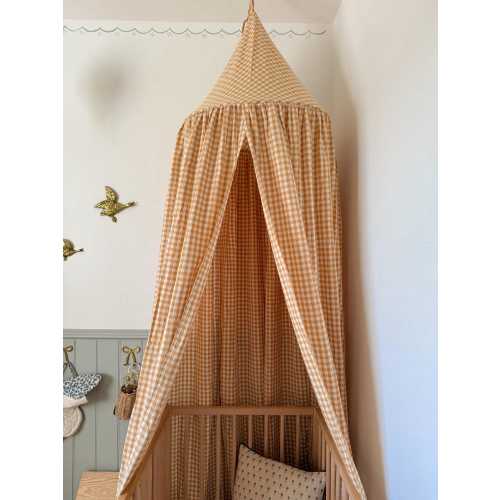 Gingham Bed Canopy - Mustard Yellow - Neutral Checkered Canopy - Crib Canopy for Kids - Teepee Tent Den Playroom - Childrens room decoration