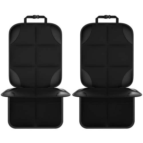Car Seat Protector, 2Pack Seat Protector Protect Child Seats with Thickest Padding and Non-Slip Backing Mesh Pockets for Baby and Pet,Sedan SUV Truck (Black)