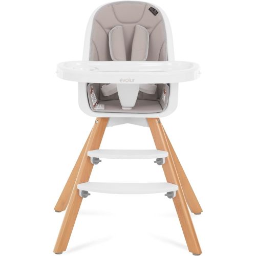 Evolur Zoodle 2 in 1 Baby High Chair in Light Grey, Easy to Clean, Adjustable and Removable Tray, Compact and Portable Convertible High Chair for Babies and Toddlers