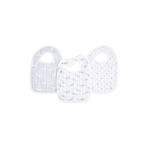 aden + anais 3-Pack Classic Organic Cotton Muslin Snap Bibs, Oceanic Blue